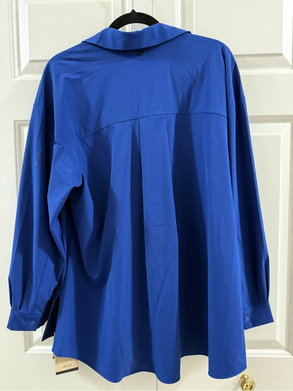 Nike 24.7 Dri-FIT Button Down Shirt Blue Oversized Stretch Women S